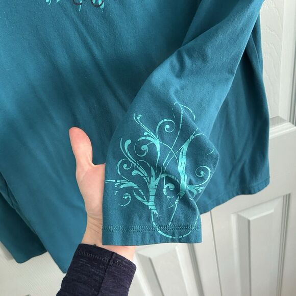 Tek Gear Womens Y2K Teal Graphic Long Sleeve T-Shirt XL - Picture 5 of 8